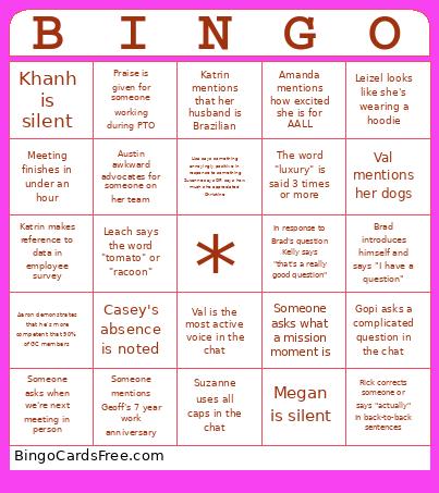 Growth Cabinet Bingo Card