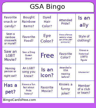 GSA Bingo Card