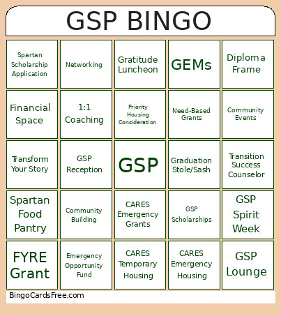 GSP Bingo Card