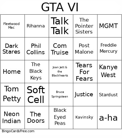 GTA VI Bingo Card