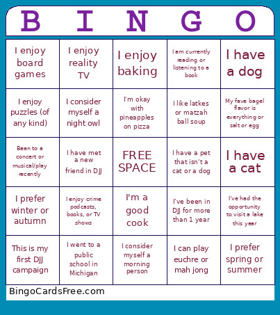 GTKY Bingo Card