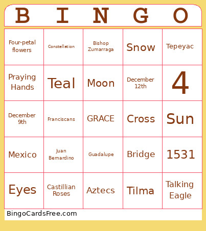 Guadalupe Bingo Card 2