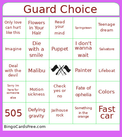 Guard Choice Bingo Card