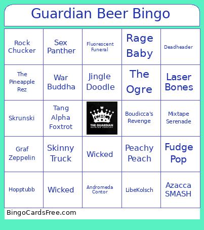 Guardian Beer Bingo Card