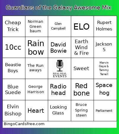 Guardians of the Galaxy Awesome Mix Bingo