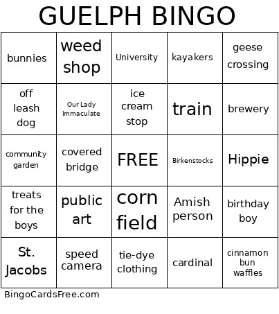 Guelph Bingo Card