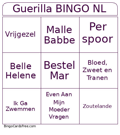 Guerilla NL Bingo Card