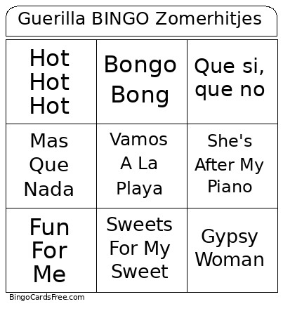 Guerilla Zomerhitjes Bingo Card