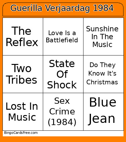 Guerilla Verjaardag 1984 Bingo Card