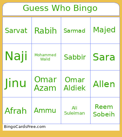 Guess Who Bingo Card