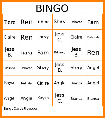 Guess Who Bingo Card