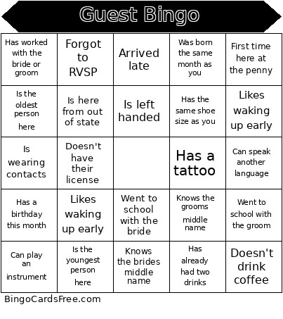 Guest Bingo Card