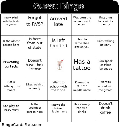 Guest Bingo Card 2