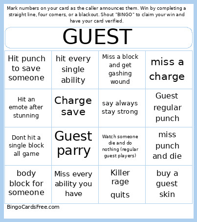 GUEST Bingo Card