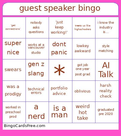 Guest Speaker Bingo Card