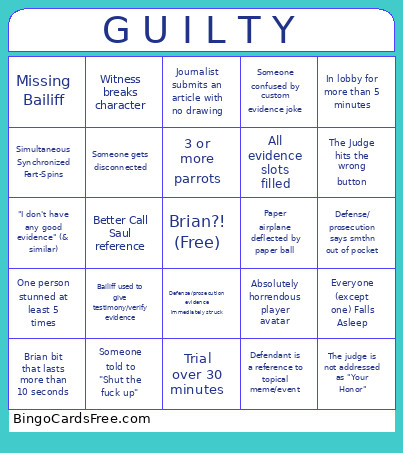 Guilty As Sock Bingo Card