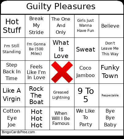Guilty Pleasures Bingo Card