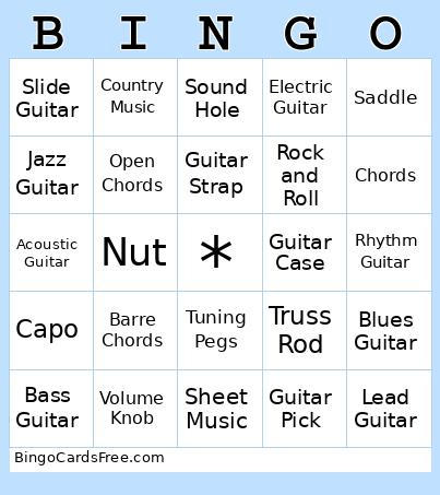 guitar bingo Cards Free Pdf Printable Game, Title: BINGO