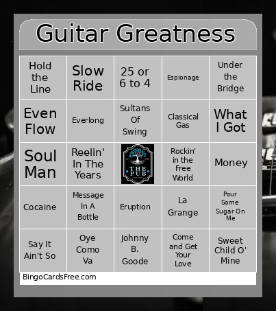 Guitar Greatness Bingo Card