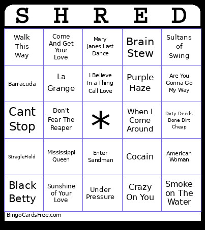 Guitar Riff Music Bingo Card