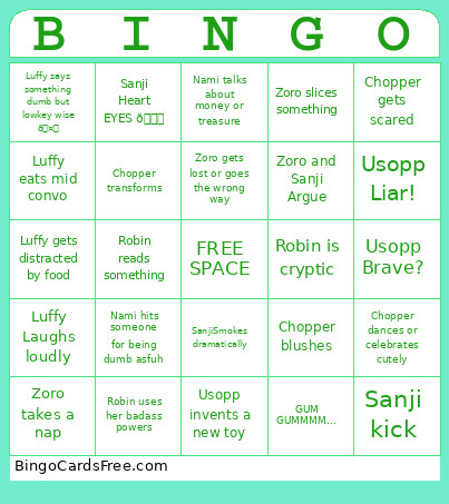 GUM GUM Bingo Card