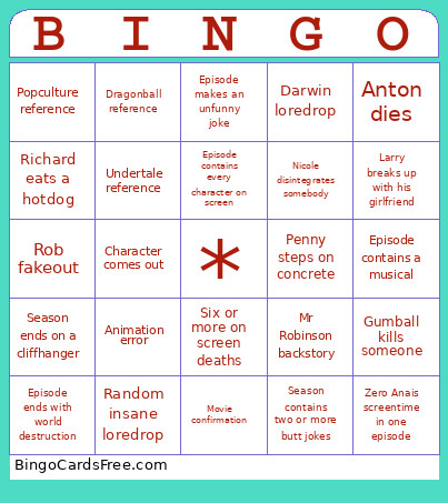 Gumball Season 9 Bingo Card