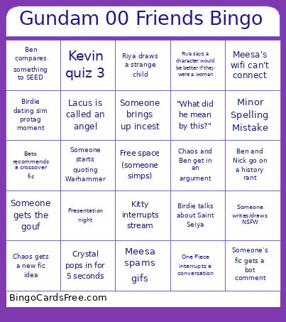 Gundam 00 Friends Bingo