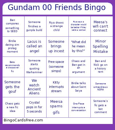 Gundam 00 Friends Bingo