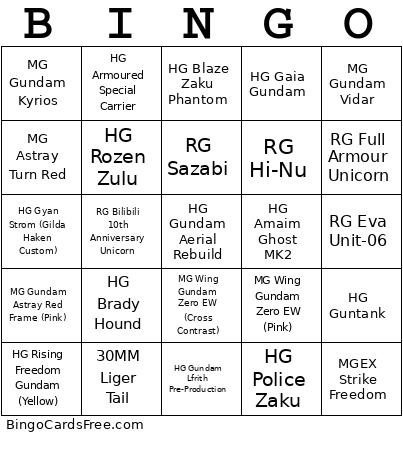 Gundam Bingo Board