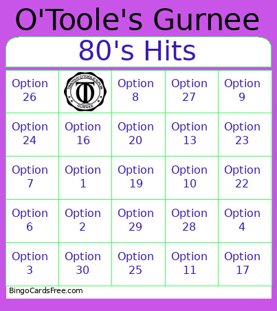 GUR: 80s Singo Bingo Card