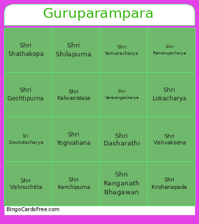 Guruparampara Bingo Card