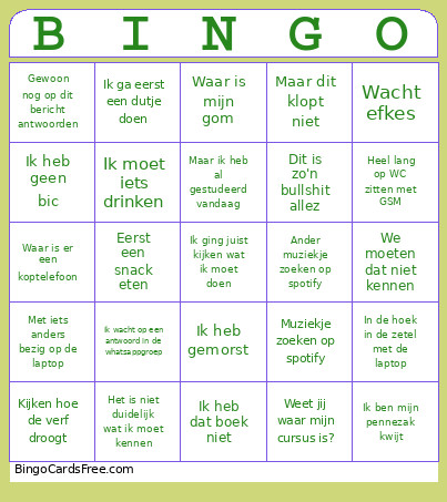 Gus Studeert Bingo Card