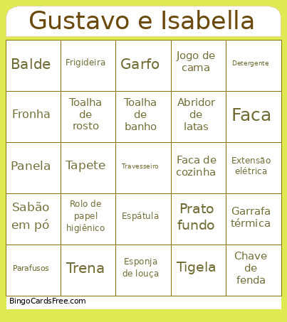 Gustavo E Isabella Bingo Card