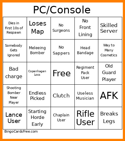 Guts And Blackpowder PC/Console Bingo Card