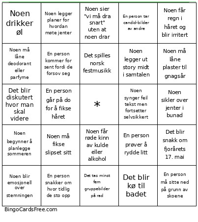 Guttene Bingo Card