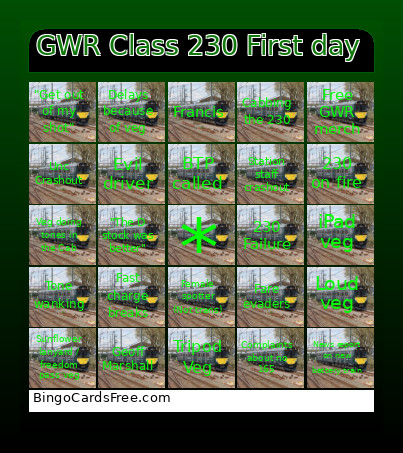 GWR Class 230 First Day Bingo Card