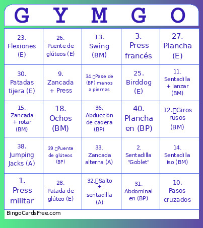 GYMGO Bingo Card