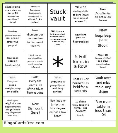 Gymnastics 6.12 Bingo Card
