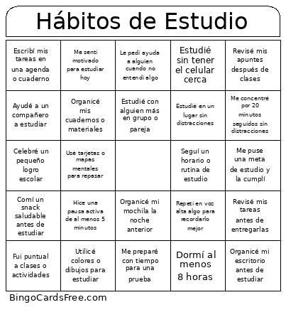 Hábitos De Estudio Bingo Card