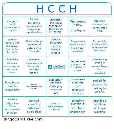 H C C H Bingo Card