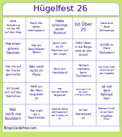 Hügelfest 26 Bingo Card