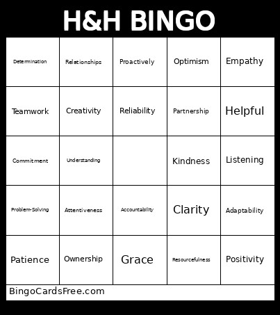 H&H Bingo Card