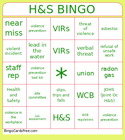 H&S Bingo Card
