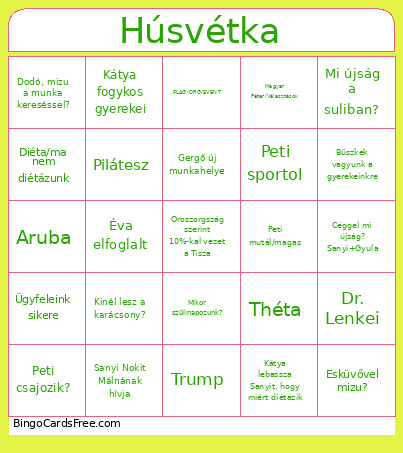 Húsvét Bingo Card