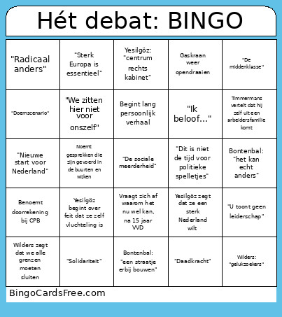 Hét Debat: Bingo Card