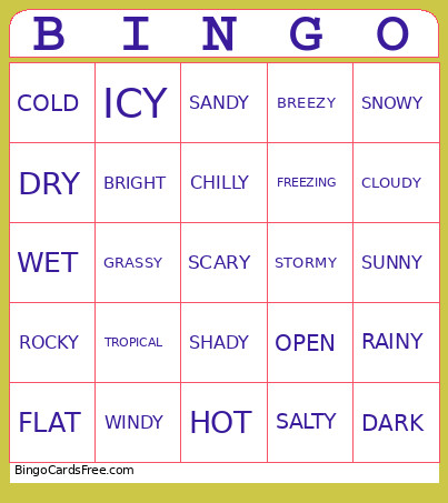 Habitat Adjectives Bingo Card