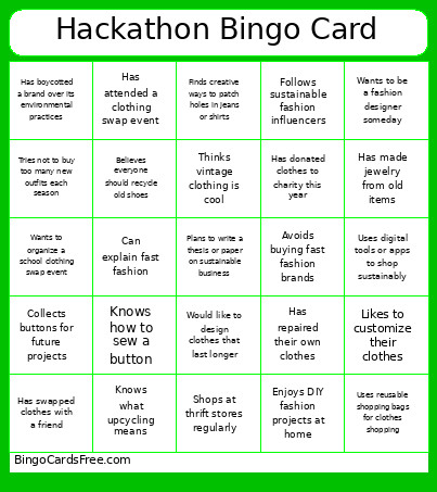 Hackathon Bingo Card