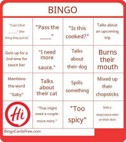 Haidilao Bingo Cards Free Pdf Printable Game, Title: BINGO