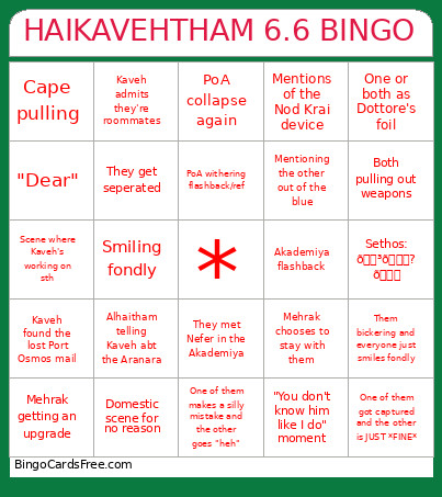 HAIKAVEHTHAM 6.6 Bingo Card