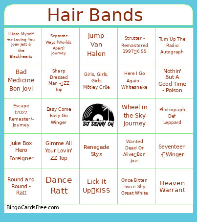 Hair Bands Bingo Card